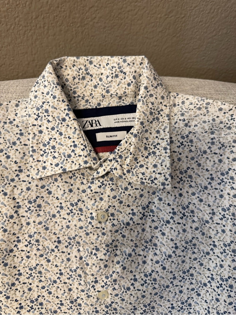 ZARA White Button-Down Shirt with Blue Floral Print